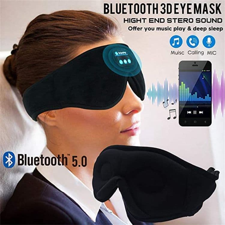 Bluetooth Sleep Headphones in Headband with Eye Mask, Wireless Stereo Music for Sleep and Relaxation, Black