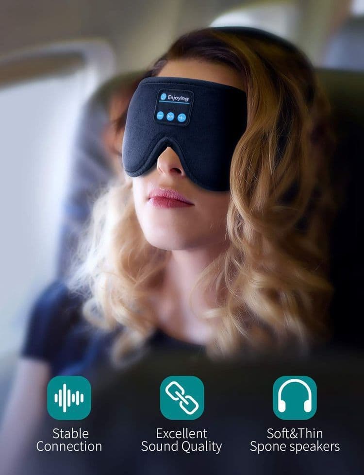 Bluetooth Sleep Headphones in Headband with Eye Mask, Wireless Stereo Music for Sleep and Relaxation, Black