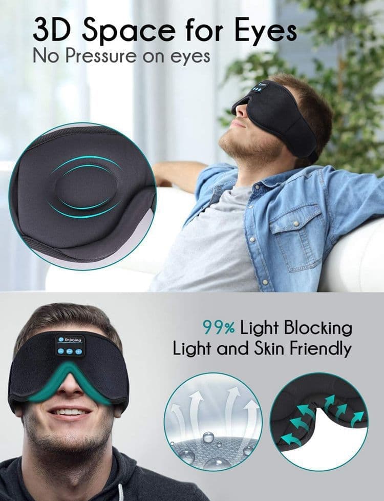 Bluetooth Sleep Headphones in Headband with Eye Mask, Wireless Stereo Music for Sleep and Relaxation, Black