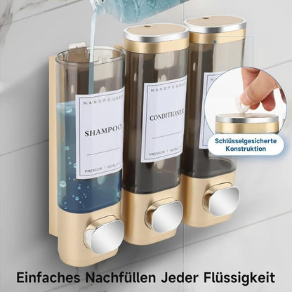 3-Pack Wall Mounted Soap Dispenser for Shampoo & Soap, 300ml x3, Gold