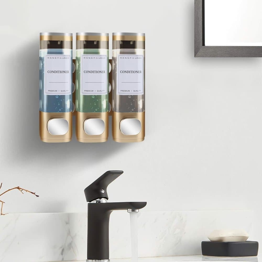 3-Pack Wall Mounted Soap Dispenser for Shampoo & Soap, 300ml x3, Gold