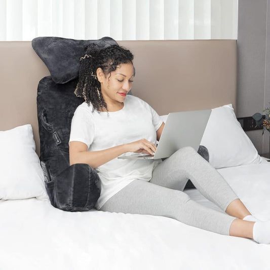 1 Piece Extra Large Back Cushion with Armrests for Bed and Sofa, Gray