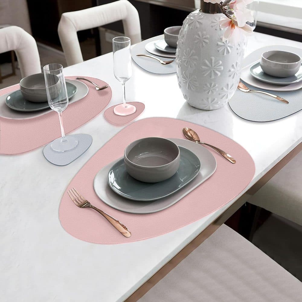 4-Pack Faux Leather Placemats Waterproof Non-Slip Easy-to-Dry Double-Sided, Pink, 12x18 Inches