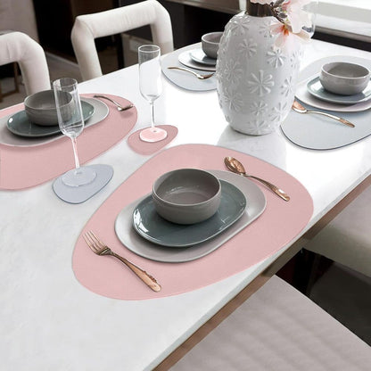 4-Pack Faux Leather Placemats Waterproof Non-Slip Easy-to-Dry Double-Sided, Pink, 12x18 Inches
