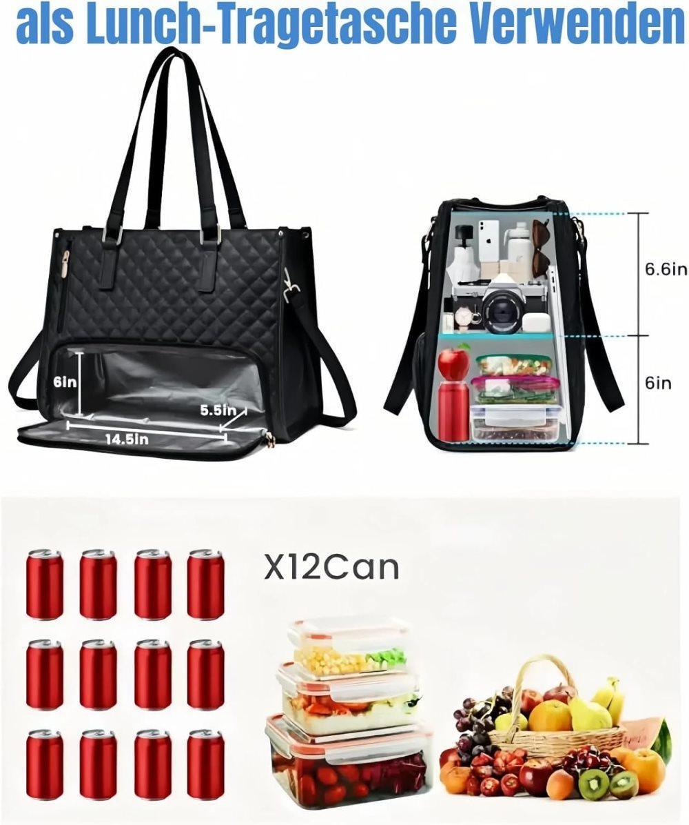 2-in-1 Insulated Leak-Proof Cooler Laptop Handbag and Lunch Bag, 15.6 inch, Green