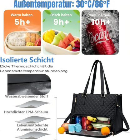 2-in-1 Insulated Leak-Proof Cooler Laptop Handbag and Lunch Bag, 15.6 inch, Light Brown