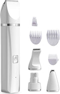 4-in-1 Cordless Dog Trimmer for Thick Fur with Nail Drill, 7 Accessories, Quiet and Silent, White, Compatible with All Dog Breeds