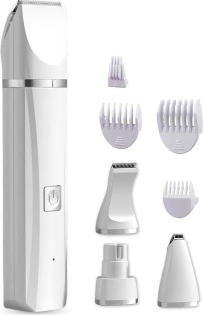 4-in-1 Cordless Dog Trimmer for Thick Fur with Nail Drill, 7 Accessories, Quiet and Silent, White, Compatible with All Dog Breeds
