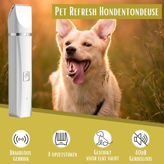 4-in-1 Cordless Dog Trimmer for Thick Fur with Nail Drill, 7 Accessories, Quiet and Silent, White, Compatible with All Dog Breeds