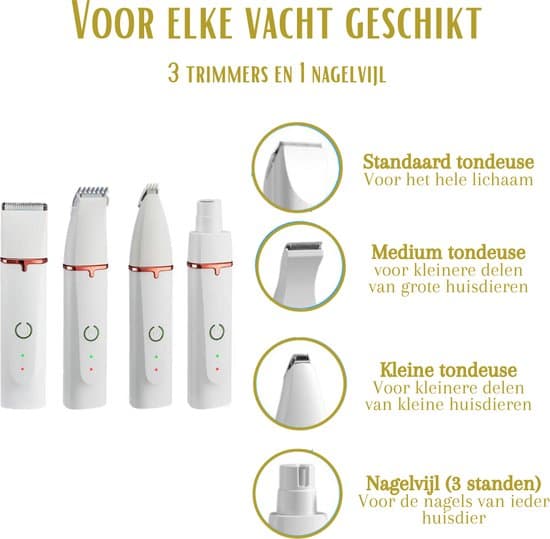 4-in-1 Cordless Dog Trimmer for Thick Fur with Nail Drill, 7 Accessories, Quiet and Silent, White, Compatible with All Dog Breeds
