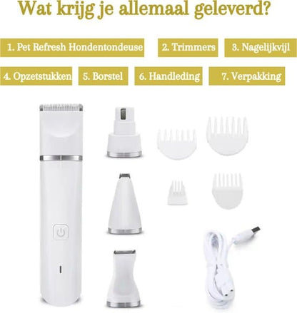 4-in-1 Cordless Dog Trimmer for Thick Fur with Nail Drill, 7 Accessories, Quiet and Silent, White, Compatible with All Dog Breeds