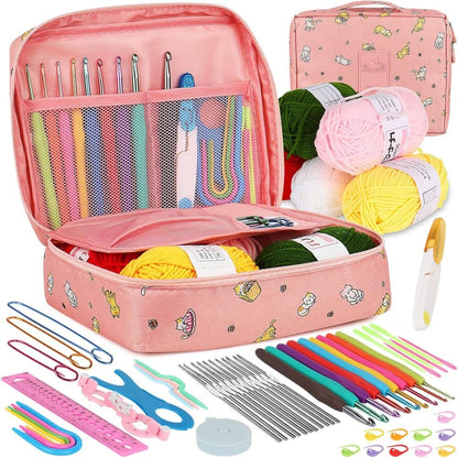 58-piece crochet hook set with ergonomic handles and yarn, includes crochet bag, 12cm