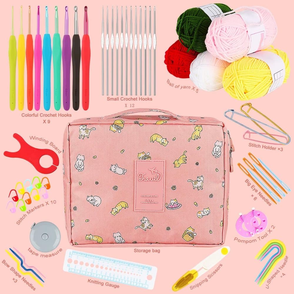 58-piece crochet hook set with ergonomic handles and yarn, includes crochet bag, 12cm