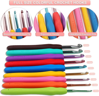 58-piece crochet hook set with ergonomic handles and yarn, includes crochet bag, 12cm