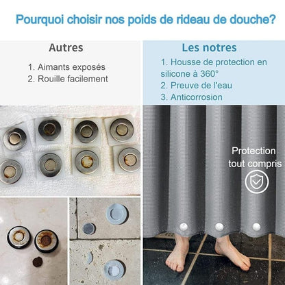 3-pack shower curtain magnets with silicone cover, rustproof and silent, prevents curtain from blowing up, 1.5 inches