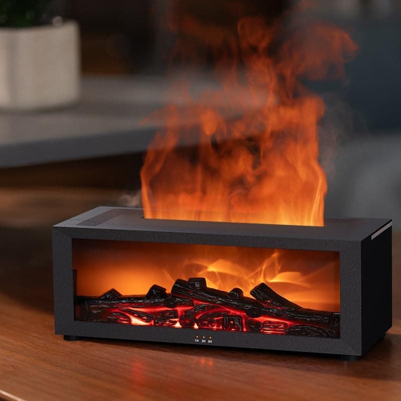 150ml White Humidifier with Fireplace Flames, 7-Color LED, Aromatherapy Diffuser, Remote Control, 3-Level Timer, Quiet Operation