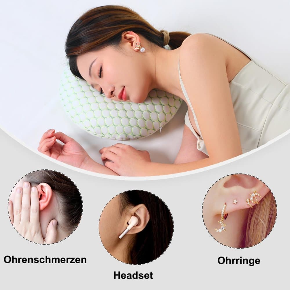 Ergonomic Ear Pillow for Side Sleeping, Comfortable and Ear-Friendly with Perforated Design to Relieve Ear Pressure, Beige