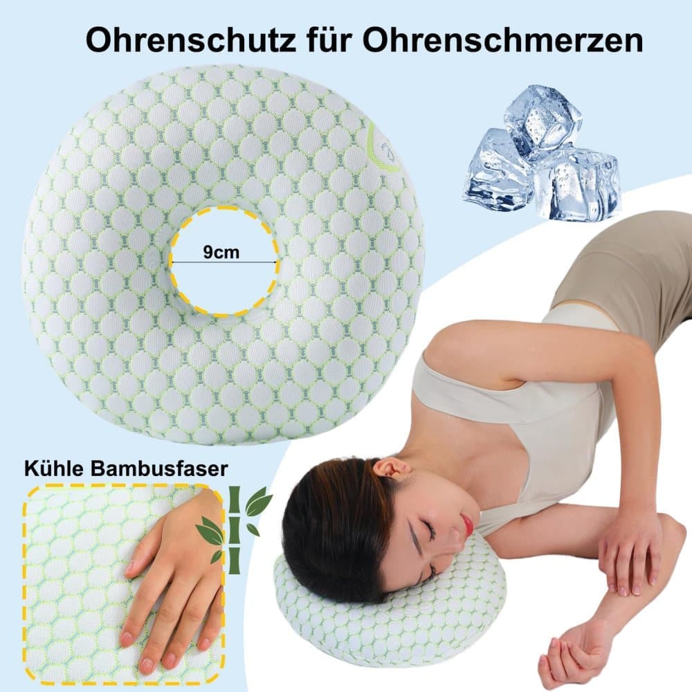 Ergonomic Ear Pillow for Side Sleeping, Comfortable and Ear-Friendly with Perforated Design to Relieve Ear Pressure, Beige