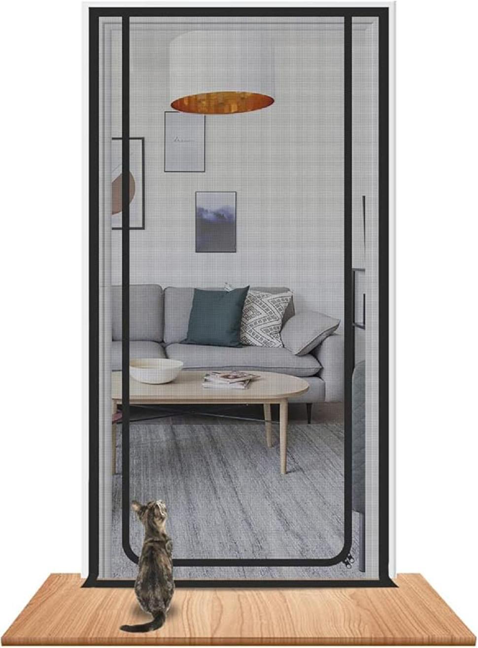 Cat Repellent Zipper Door Curtain, 80 x 210 cm, Durable Mesh Protects Against Cats and Pests, Easy to Install, Black
