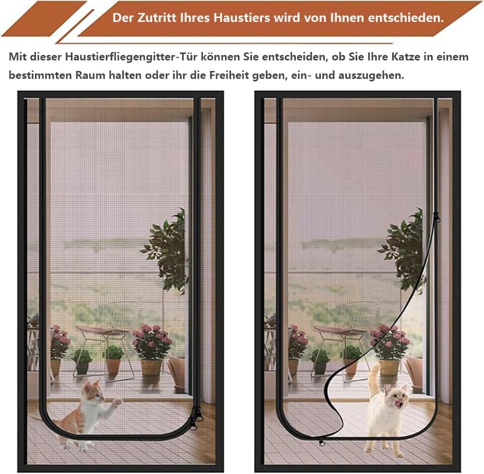 Cat Repellent Zipper Door Curtain, 80 x 210 cm, Durable Mesh Protects Against Cats and Pests, Easy to Install, Black