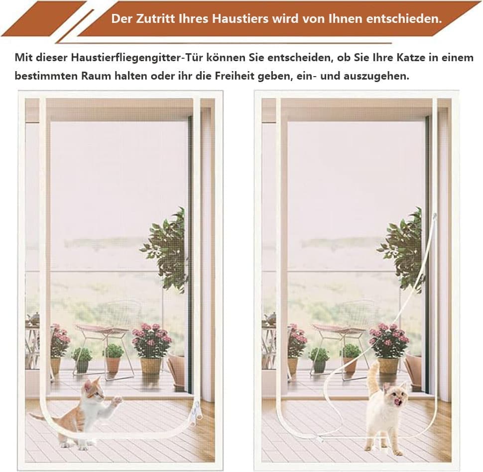 White Cat Repellent Zipper Door Curtain, 80x200cm, Durable Mesh Protects Against Cats and Pests, Easy to Install