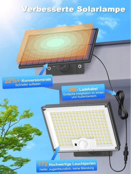 172 LED Solar Light Outdoor with Motion Sensor, IP65 Waterproof, 3 Modes for Garden and Driveway