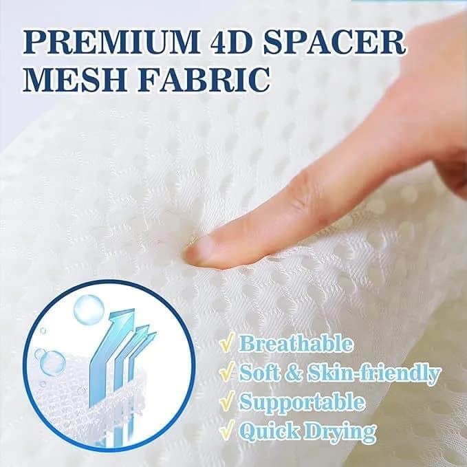 6 Suction Cups Bathtub Cushion with Ergonomic Neck and Back Support 4D Air Mesh, White