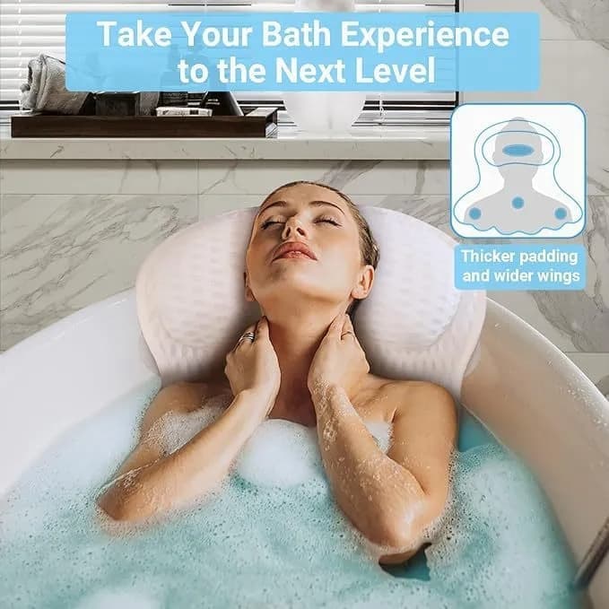 6 Suction Cups Bathtub Cushion with Ergonomic Neck and Back Support 4D Air Mesh, White