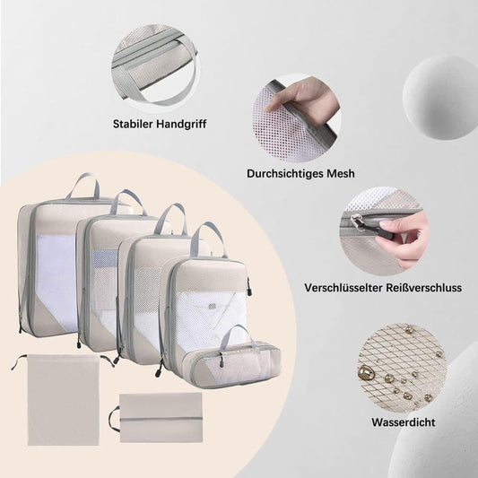 7-Piece Lightweight Travel Compression Bags for Suitcase & Backpack, Beige