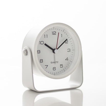 Silent Analog Alarm Clock with Night Light Adjustable Angle for Travel Nightstand Bedroom, White, Metal