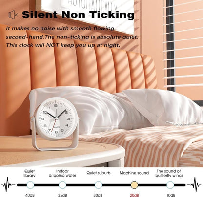Silent Analog Alarm Clock with Night Light, Adjustable Angle for Travel Nightstand Bedroom, Black, 3.5 inches
