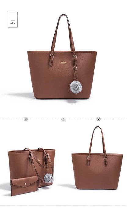 Brown Large Capacity PU Leather Tote Bag for Women, Elegant Shoulder Bag for Work Shopping Party