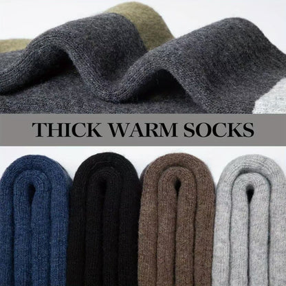 5-Pack Men's Merino Wool Hiking Socks, Moisture-Absorbing Terry, Warm Thick Winter Boot Socks, Mid-High