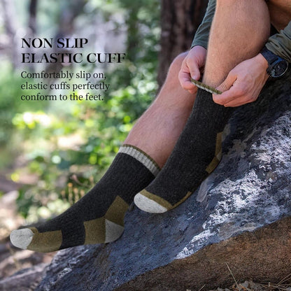 5-Pack Men's Merino Wool Hiking Socks, Moisture-Absorbing Terry, Warm Thick Winter Boot Socks, Mid-High