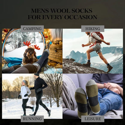 5-Pack Men's Merino Wool Hiking Socks, Moisture-Absorbing Terry, Warm Thick Winter Boot Socks, Mid-High