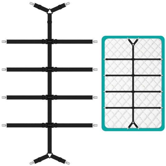 Adjustable Sheet Holders with Elastic Bands and Metal Clips for Securing Sheets Mattress or Sofa Covers, Black