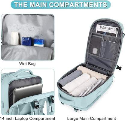 Blue Travel Backpack Cabin Bag with Dry Wet Sorting, 42 x 30 x 20 cm