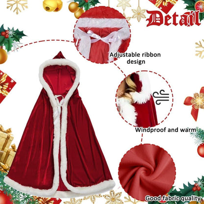 1 Red Christmas Cloak with Hood Santa Costume for Women, 100cm