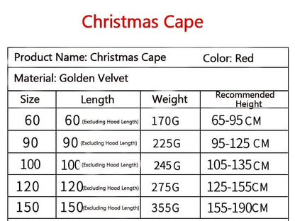 Red Christmas Cloak with Hood Santa Costume for Women, One Size, 120cm
