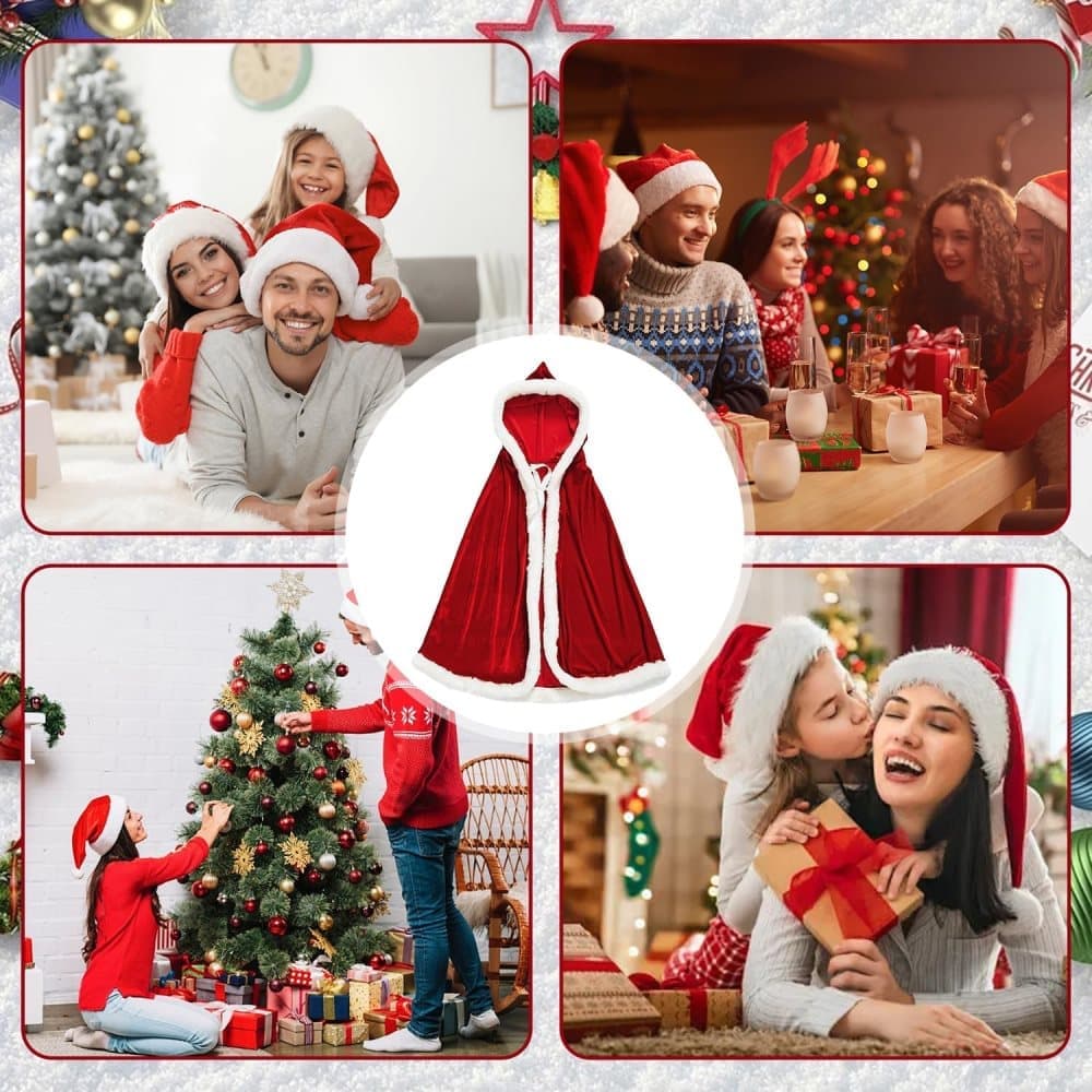 Red Christmas Cloak with Hood Santa Costume for Women, One Size, 120cm