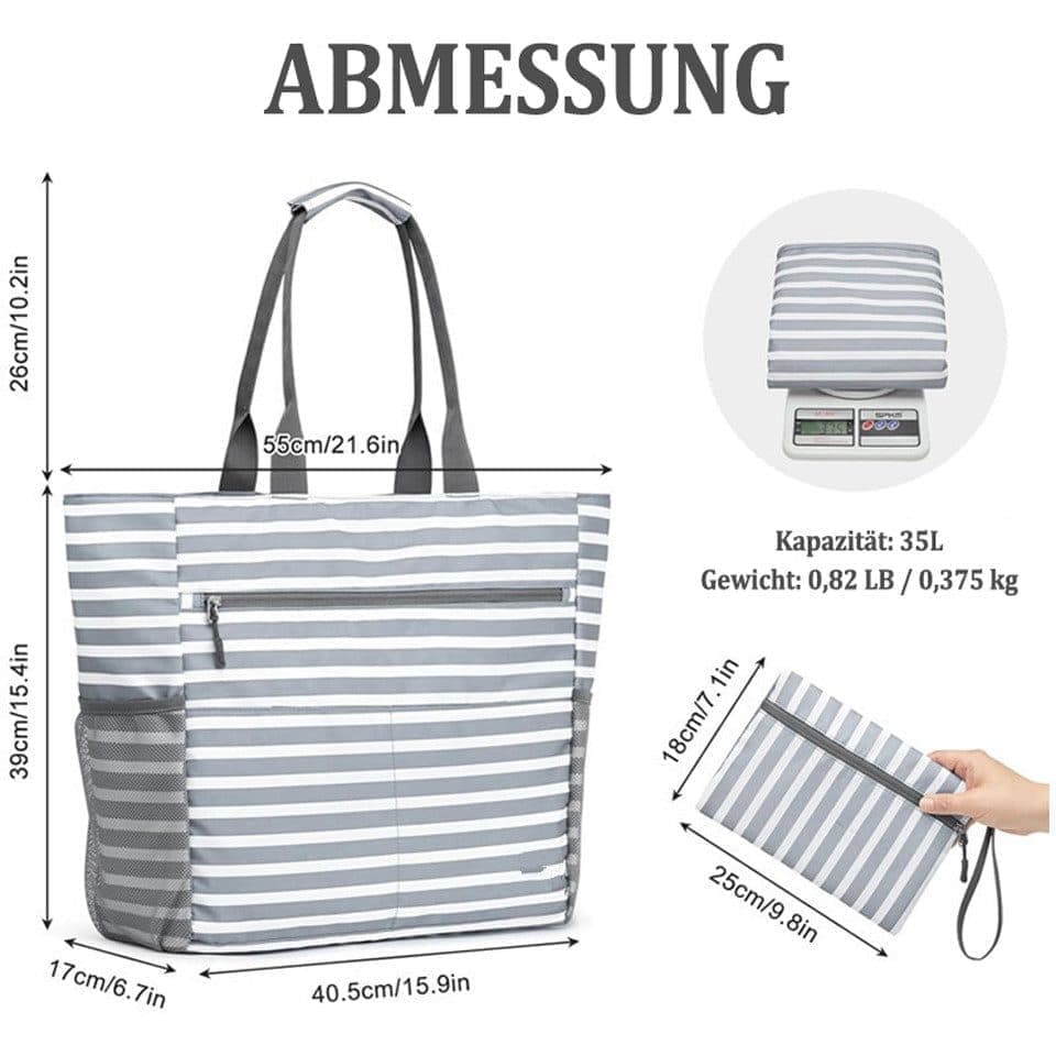 Waterproof Foldable Beach Bag Large Capacity for Shopping and Vacation, Blue, Multifunctional Shoulder Bag