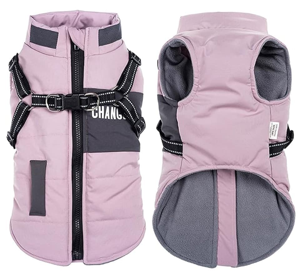 1 Dog Vest Warm Soft Winter Jacket, Wind and Waterproof, Multiple Colors, with Stand Collar, for Small Medium Large Dogs, S, Pink