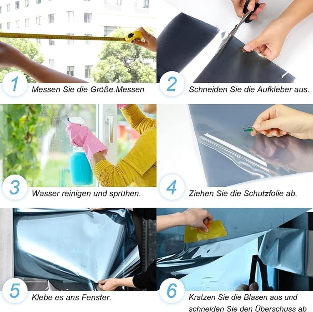40cmx5m Self-Adhesive Window Film Mirror Reflective Black, Blocks Heat and UV Radiation for Sun Protection and Privacy