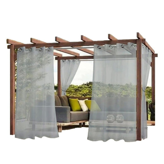 1 Pair Water Resistant Sheer Eyelet Curtains for Outdoor, 140x250cm, Gray