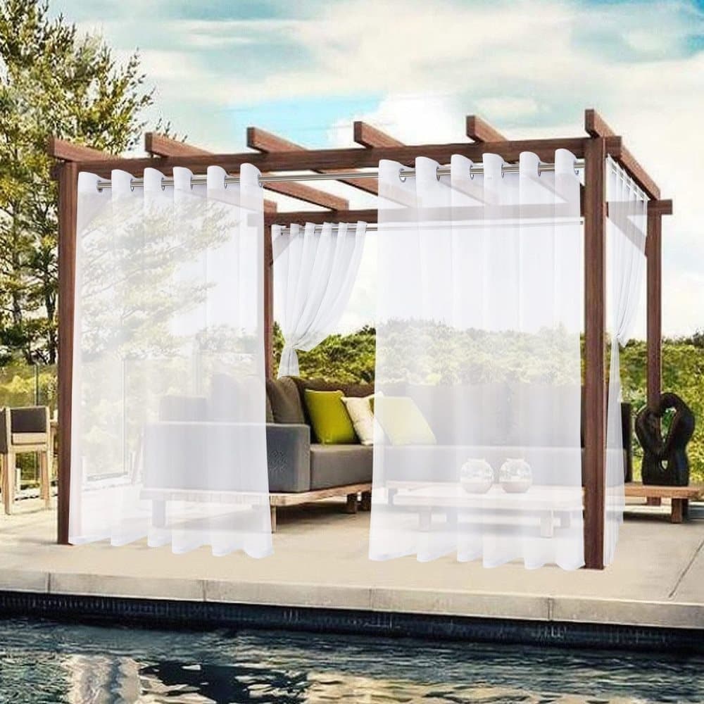 1 Pair Water Resistant Eyelet Curtains for Outdoor, White, 132 cm × 183 cm