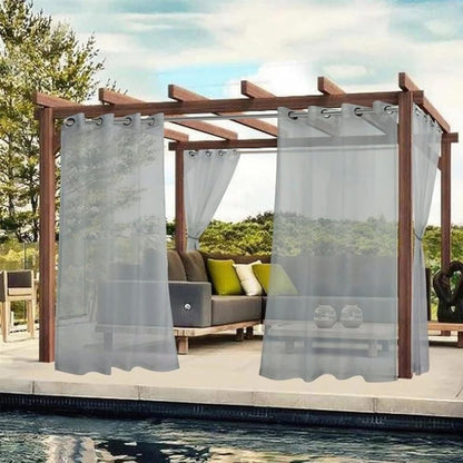 1 Pair Water Resistant Sheer Outdoor Eyelet Curtains, 132 cm × 183 cm, Gray
