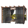 1 Pair Water Resistant Sheer Eyelet Curtains for Outdoor, 132 cm x 213 cm, Black