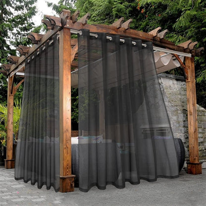 1 Pair Water Resistant Sheer Eyelet Curtains for Outdoor, 132 cm x 213 cm, Black