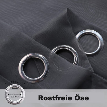 1 Pair Water Resistant Sheer Eyelet Curtains for Outdoor, 132 cm x 213 cm, Black