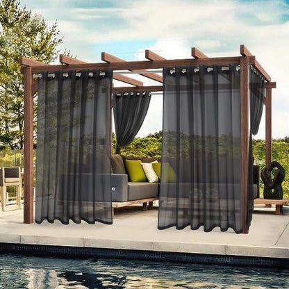 1 Pair Water Resistant Sheer Eyelet Curtains for Outdoor, 132 cm x 213 cm, Black